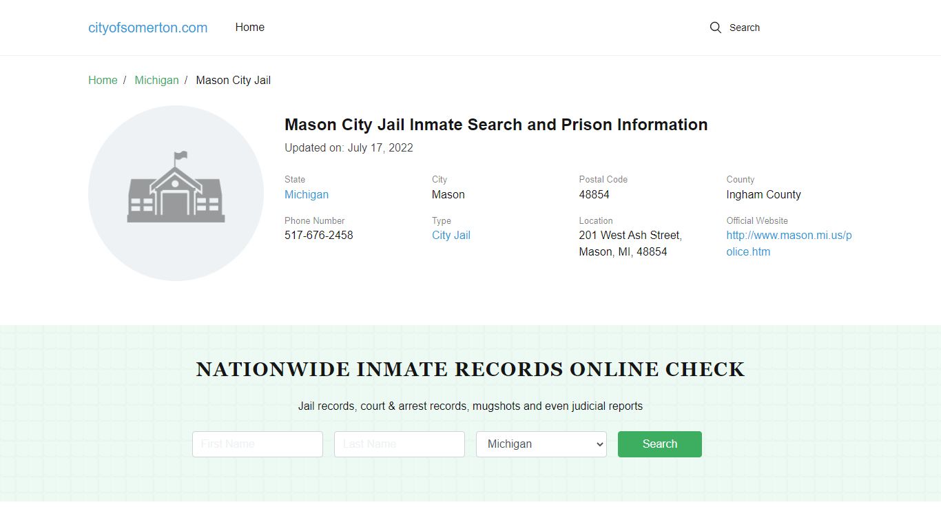 Mason City Jail Inmate Search and Prison Information